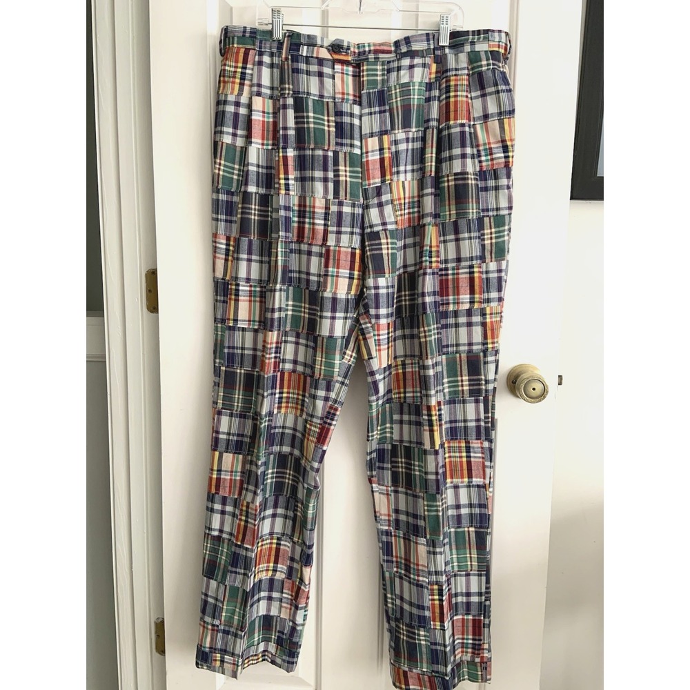 Jos A Bank  Madras Patchwork Plaid Preppy Golf Casual Cotton Pants Men size 40L